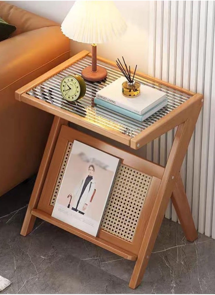 Generic - FFD Bamboo and Rattan Harmony Modern Z-Shaped Nightstand with Glass Top - Ideal for Small Spaces - Image 1