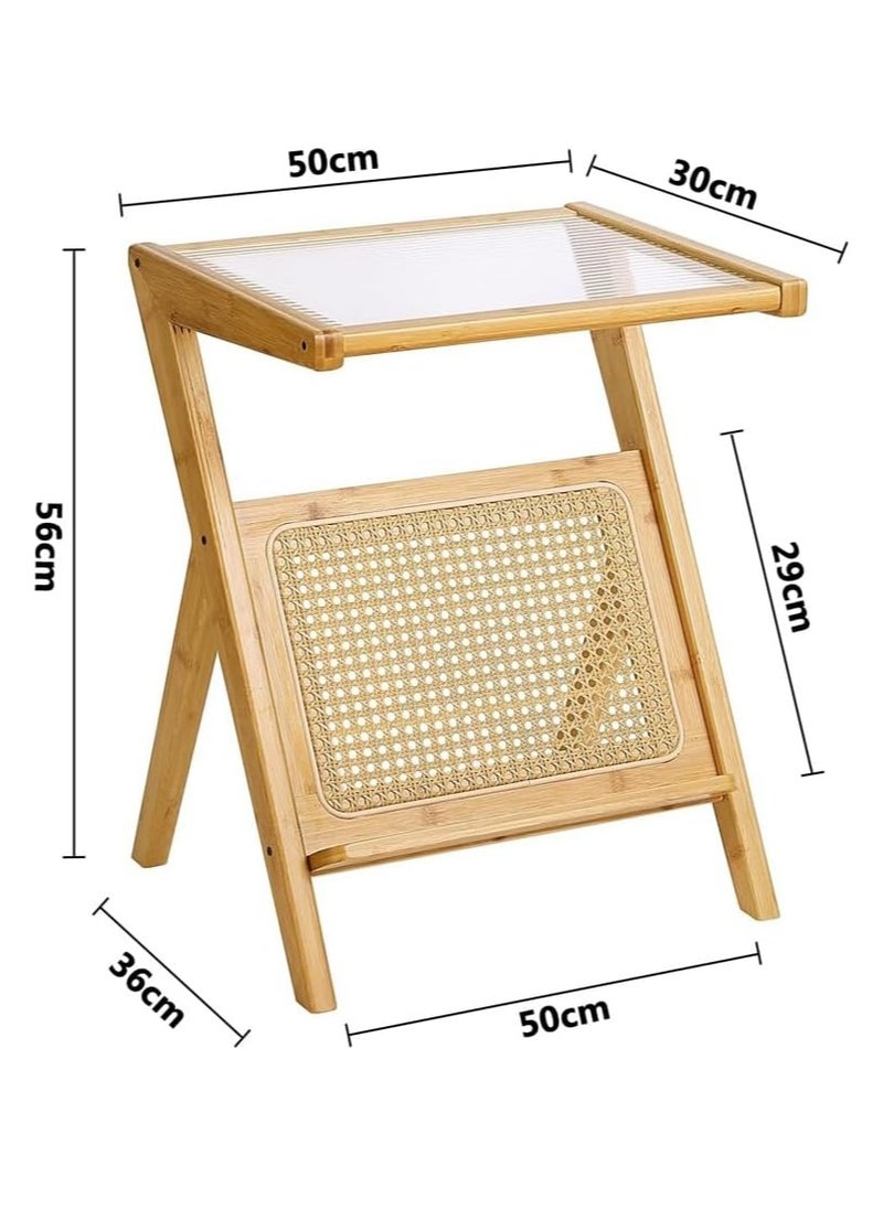 Generic - FFD Bamboo and Rattan Harmony Modern Z-Shaped Nightstand with Glass Top - Ideal for Small Spaces - Image 1