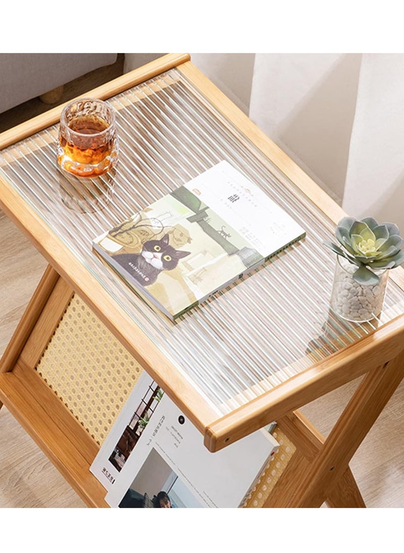 Generic - FFD Bamboo and Rattan Harmony Modern Z-Shaped Nightstand with Glass Top - Ideal for Small Spaces - Image 1