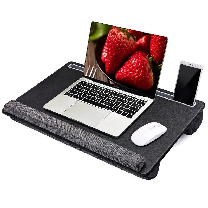 Extra Large Lap Laptop Desk  Full PU Material Mouse Pad Gaming Tray  Portable LapDesk with Phone Holder  Wrist Rest for Notebook MacBook Tablet Bed SofaBlack Fit Up 173in Laptops