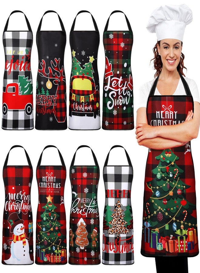 Liitrsh 8 Pcs Christmas Apron for Women Christmas Kitchen Cooking Apron Bulk Adjustable Xmas for Adult Party Supplies(Classic) - Image 1