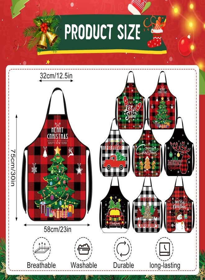 Liitrsh 8 Pcs Christmas Apron for Women Christmas Kitchen Cooking Apron Bulk Adjustable Xmas for Adult Party Supplies(Classic) - Image 2