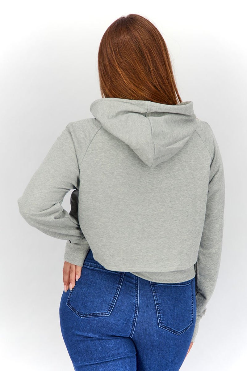 Piping Hot Women Hooded Long Sleeves Solid Sweatshirt, Grey - Image 2