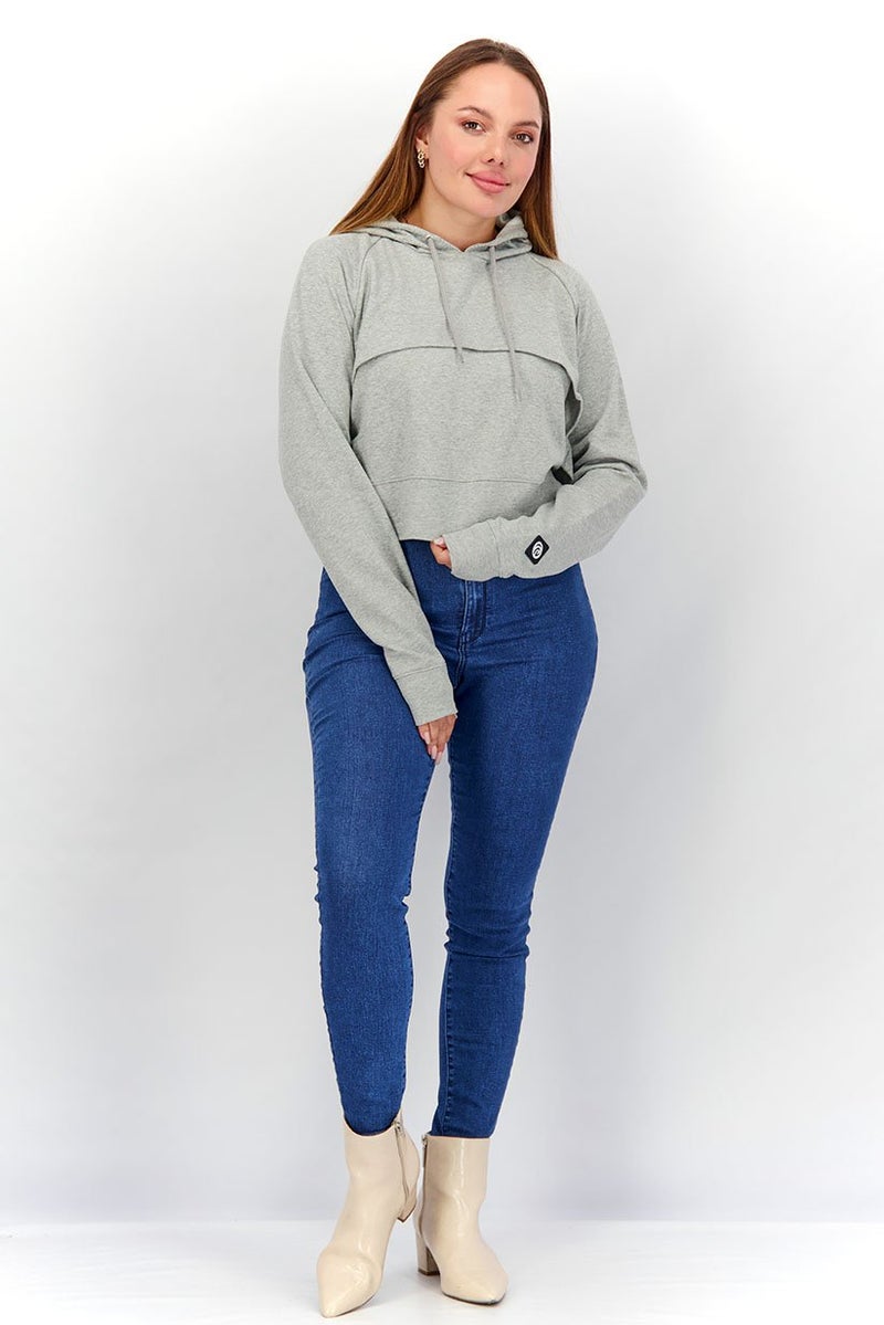 Piping Hot Women Hooded Long Sleeves Solid Sweatshirt, Grey - Image 4