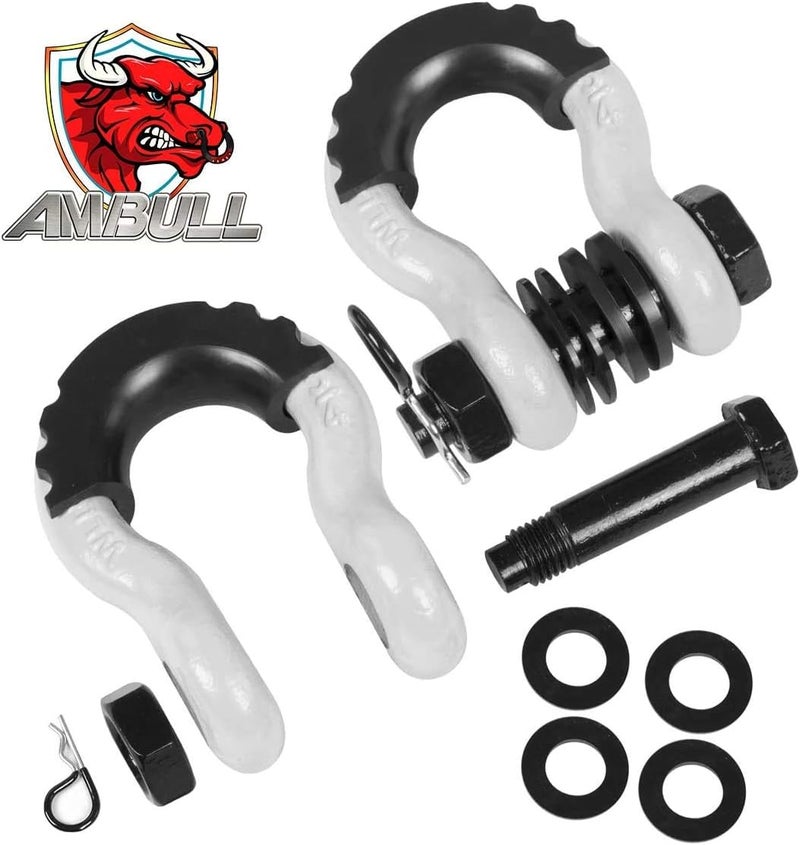 AMBULL سلاسل 3/4 بوصة حلقة D (عبوة 2) قوة كسر 45,000 رطل مع دبوس 7/8 بوصة، مجموعة عوازل وغسالات للاستخدام مع حزام السحب، ونش، استرداد مركبات جيب الطرق الوعرة، أبيض - Image 2
