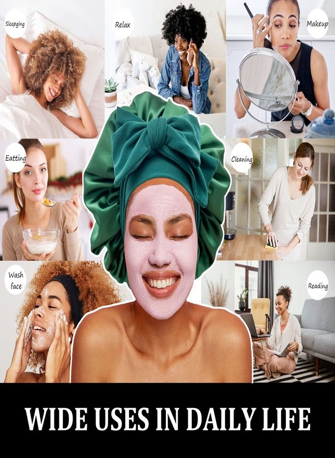 جيلي قبعة ساتان، قبعة حريرية، قبعة شعر للنوم، قبعات كبيرة برباط، غطاء رأس بأشرطة قابلة للتعديل، قبعة نوم ليلية للنساء، شعر مجعد مضفر (أسود، أخضر غامق) - Image 5