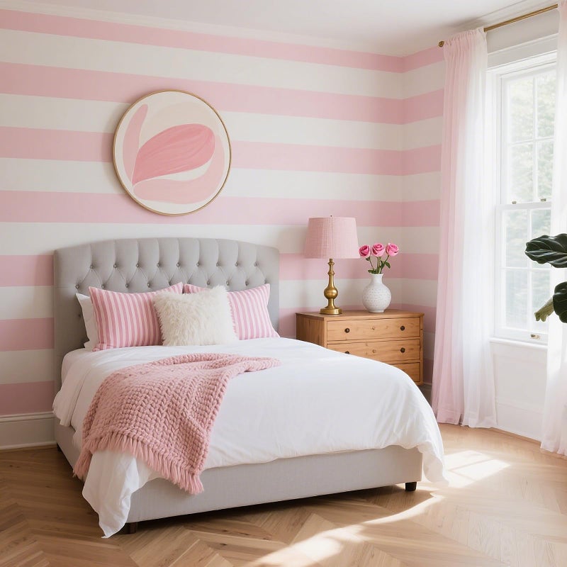 Flutesan 3 Pcs Miniature Dollhouse Wallpaper and Flooring Peel and Stick 1:12 Scale Self Adhesive Doll House Wallpaper DIY Mini Dollhouse Accessories 8.27 x 11.69 Inch(Pink Stripe) - Image 4