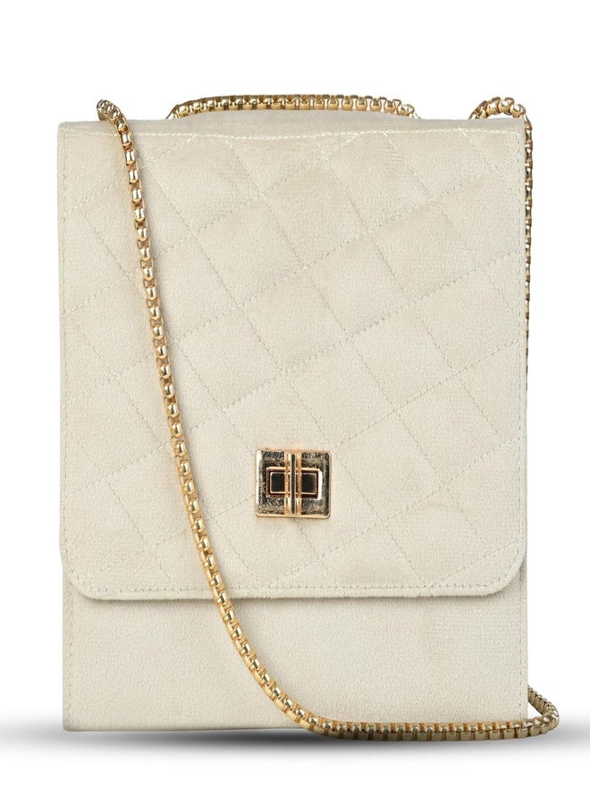 MARKQUES Off White Quilted Sling Bag For Womens - Image 1
