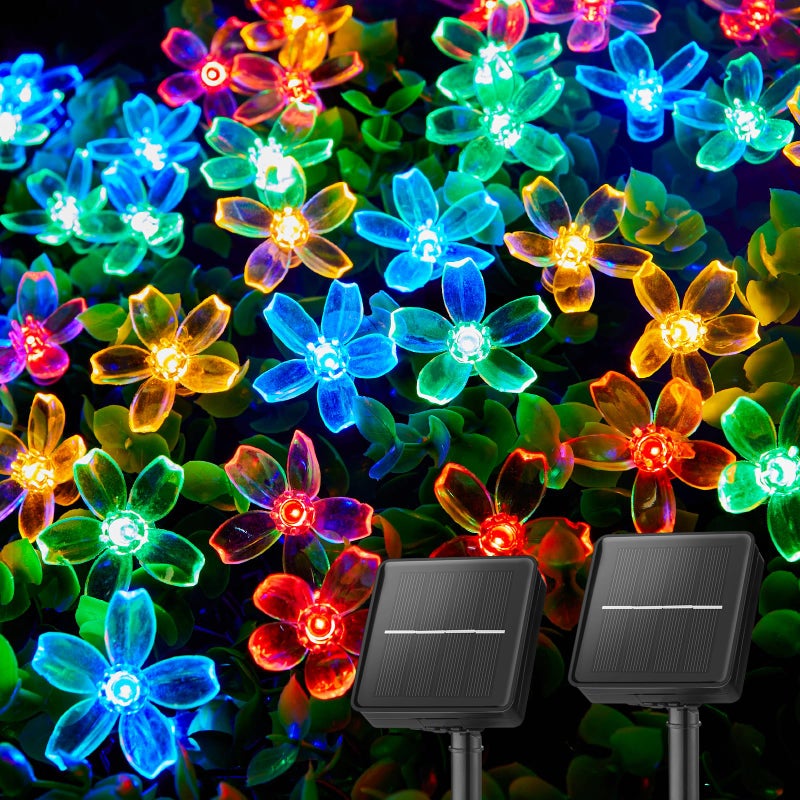 Brightown 2 Pack Total 52FT 120 LED Flower Solar String Lights Outdoor Waterproof Fairy Lights for Garden Yard Fence Patio Christmas Tree Wedding Party Decor, Multicolor - Image 1