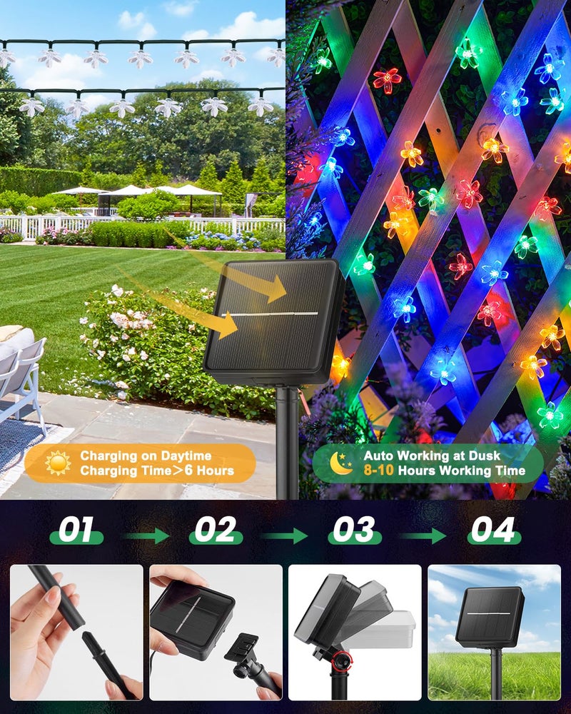 Brightown 2 Pack Total 52FT 120 LED Flower Solar String Lights Outdoor Waterproof Fairy Lights for Garden Yard Fence Patio Christmas Tree Wedding Party Decor, Multicolor - Image 5