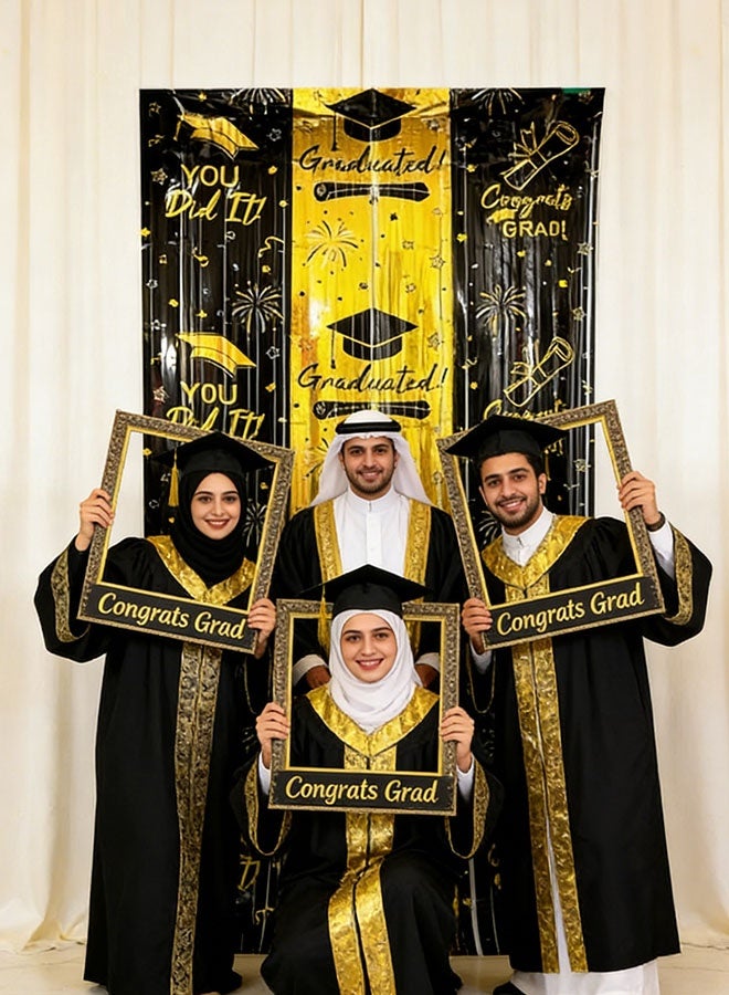 Realfrog 2026 Graduation Party Decorations Set - Black & Gold Congrats Grad Banner, Tinsel Curtain, Table Centerpieces & Hanging Swirls, Complete Graduation Party Supplies for Class of 2026 - Image 4