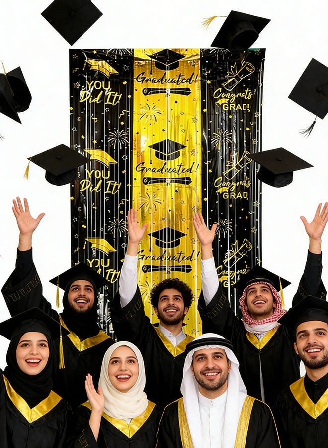 Realfrog 2026 Graduation Party Decorations Set - Black & Gold Congrats Grad Banner, Tinsel Curtain, Table Centerpieces & Hanging Swirls, Complete Graduation Party Supplies for Class of 2026 - Image 5