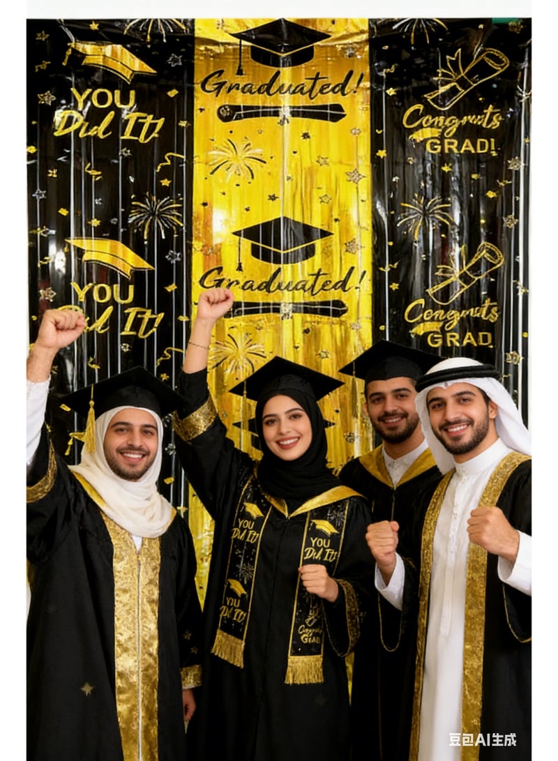 Realfrog 2026 Graduation Party Decorations Set - Black & Gold Congrats Grad Banner, Tinsel Curtain, Table Centerpieces & Hanging Swirls, Complete Graduation Party Supplies for Class of 2026 - Image 2