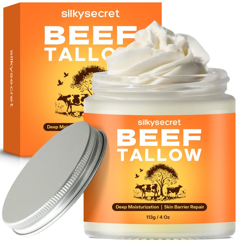 SilkySecret SilkySecret Beef Tallow for Face  Body 4 Oz GrassFed Beef Tallow  Raw Wild Honey Blend Deep Nourishing Tallow Balm for All Skin Types
