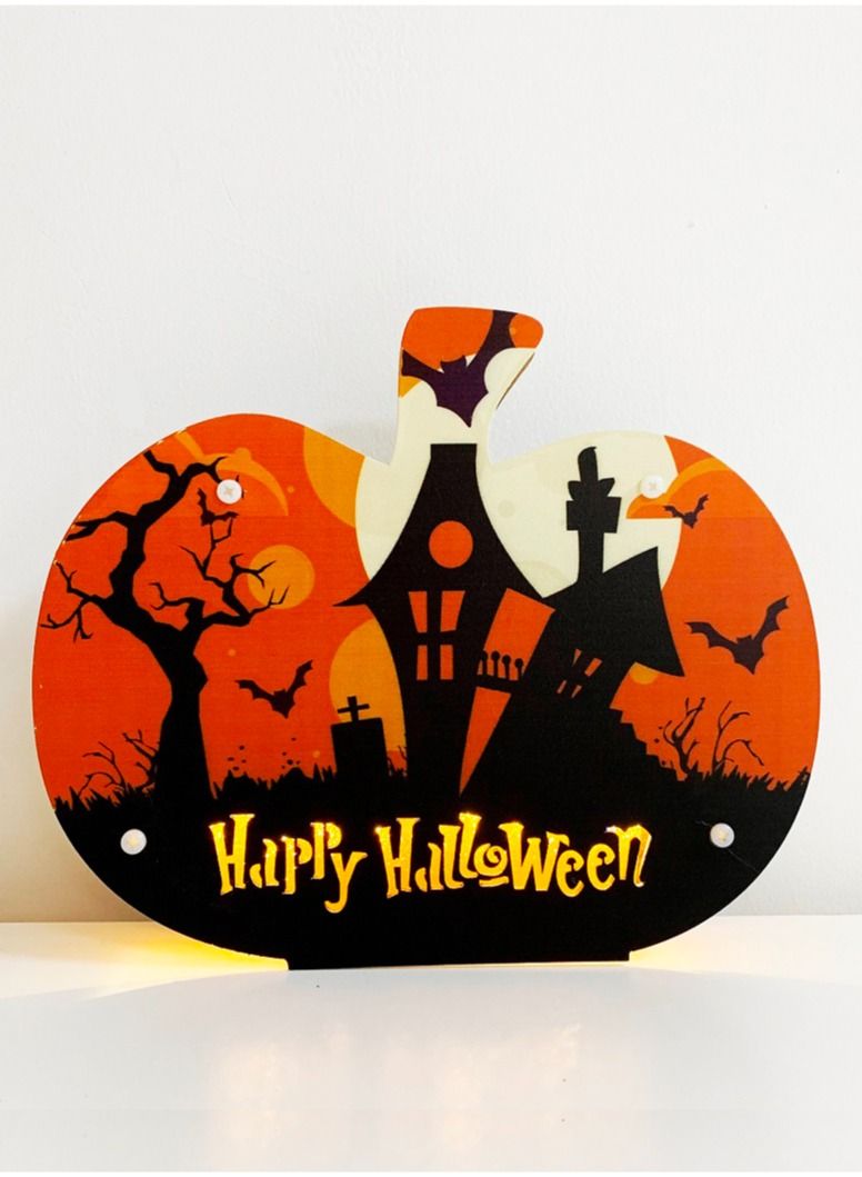 Salla Happy Halloween Wooden Pumpkin LED Light Décor 24x20cm - Image 1