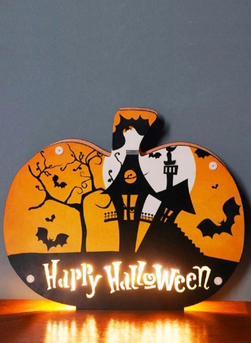 Salla Happy Halloween Wooden Pumpkin LED Light Décor 24x20cm - Image 2