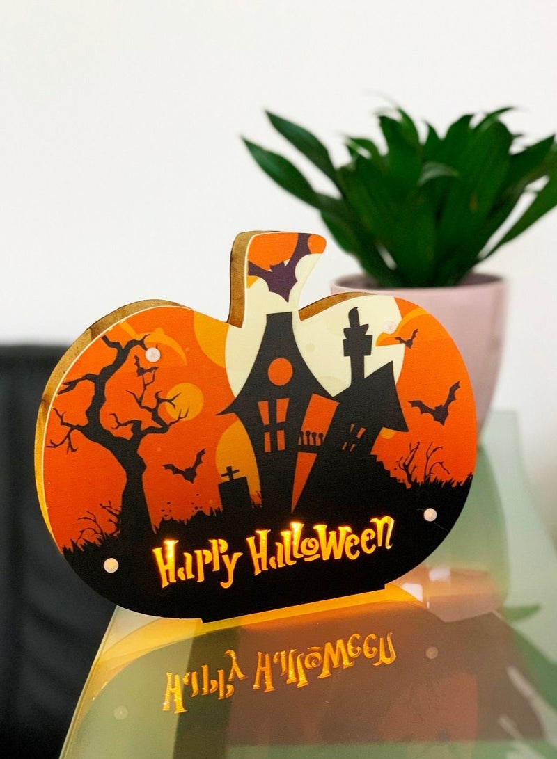 Salla Happy Halloween Wooden Pumpkin LED Light Décor 24x20cm - Image 3