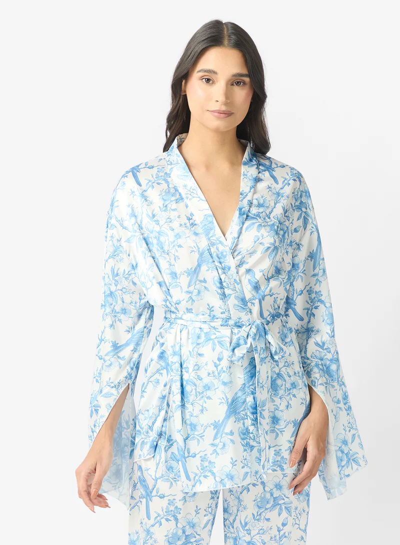 ايلا طقم بيجامة علوي روب مطبوع