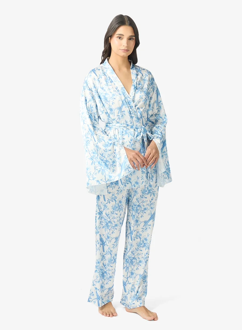 ايلا طقم بيجامة علوي روب مطبوع