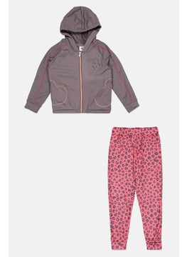 Kids Girl 2 Pcs All over Print Sweatshirts And Pant Set, Grey