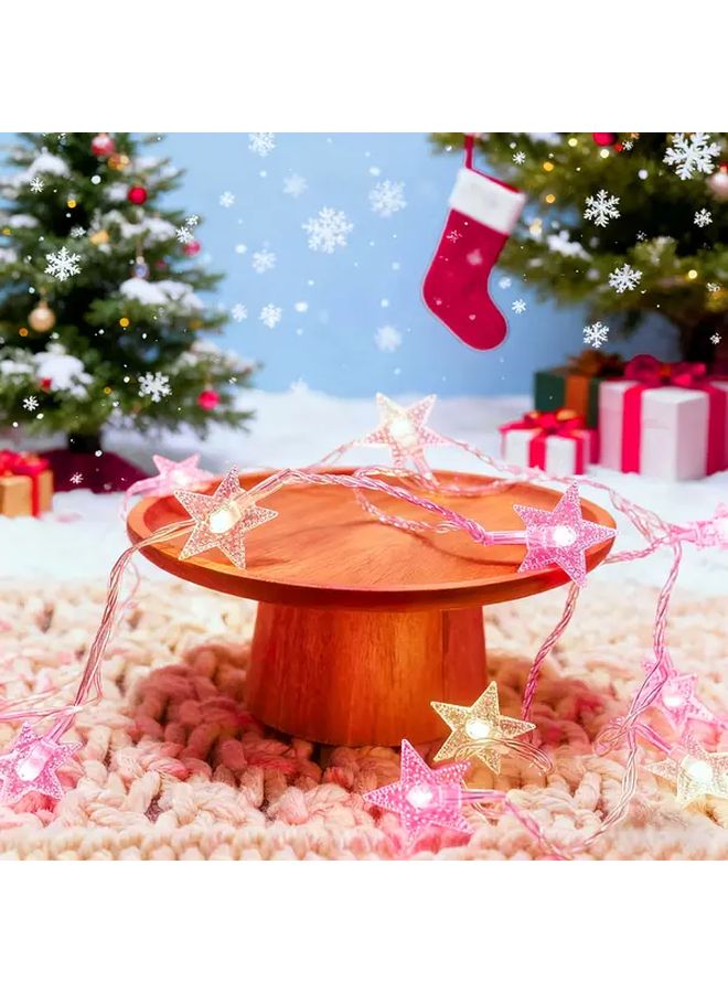 Pink And Warm White LED Star String Lights 19.7ft 40LED Battery Powered Fairy Lights For Indoor Outdoor Bedroom Party Wedding Garden Camping Decor - Image 1