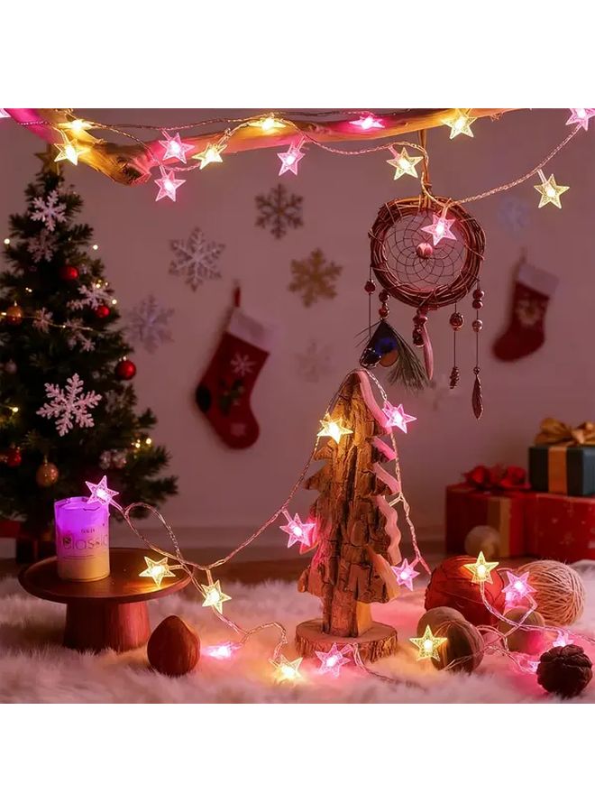 Pink And Warm White LED Star String Lights 19.7ft 40LED Battery Powered Fairy Lights For Indoor Outdoor Bedroom Party Wedding Garden Camping Decor - Image 2