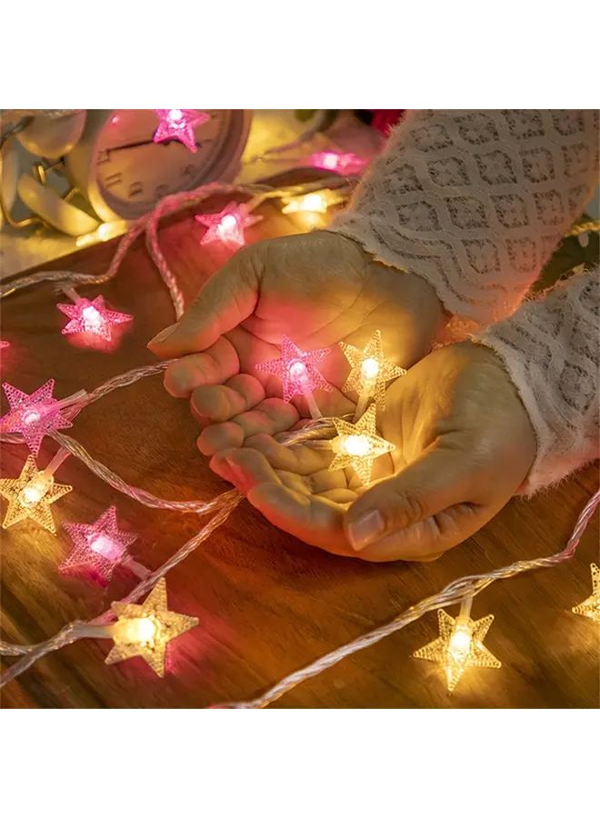 Pink And Warm White LED Star String Lights 19.7ft 40LED Battery Powered Fairy Lights For Indoor Outdoor Bedroom Party Wedding Garden Camping Decor - Image 4