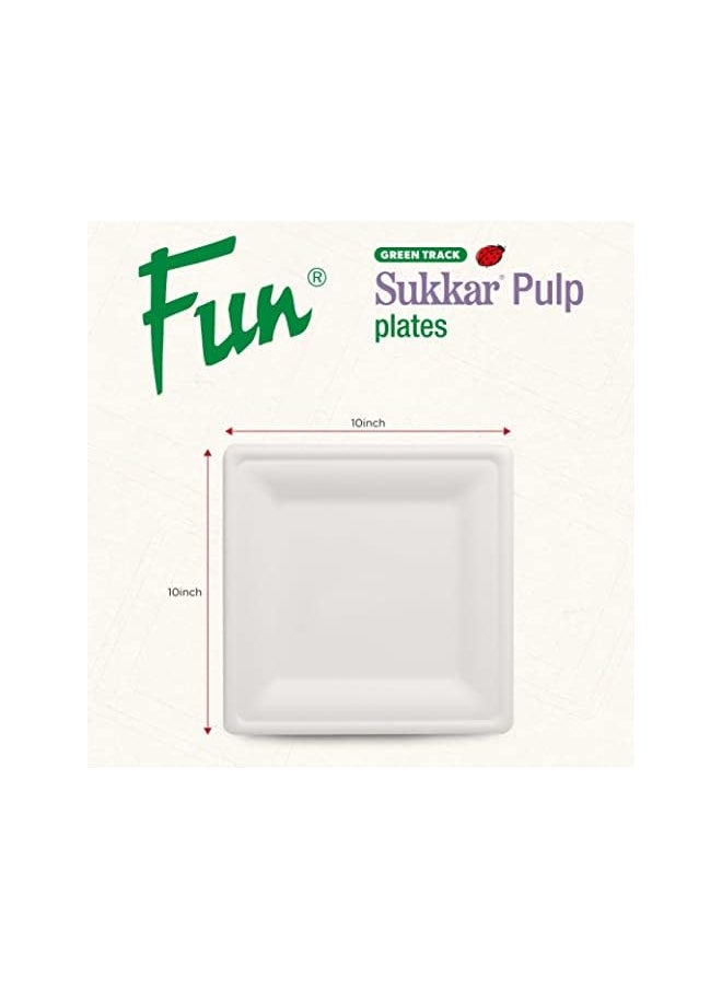Fun Sukkar Pulp Square Plate 10x10 inch Eco-Friendly Disposable Dinnerware white plate for party, Camping,Compostable,Recyclable and biodegradable Picnic Plates (Pack of 10)  - Image 3