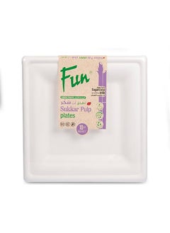 Fun Sukkar Pulp Square Plate 10x10 inch Eco-Friendly Disposable Dinnerware white plate for party, Camping,Compostable,Recyclable and biodegradable Picnic Plates (Pack of 10)  - Image 1