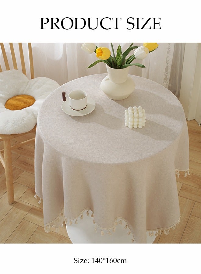 DUNISO Solid Color Tassel Edge Tablecloth, Wear-Resistant, Dust-Proof And High Temperature Resistant, Suitable For Kitchen, Restaurant, Home, Terrace, Camping, Study, 140cm*160cm, Light Beige  - Image 2