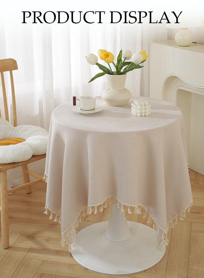 DUNISO Solid Color Tassel Edge Tablecloth, Wear-Resistant, Dust-Proof And High Temperature Resistant, Suitable For Kitchen, Restaurant, Home, Terrace, Camping, Study, 140cm*160cm, Light Beige  - Image 4