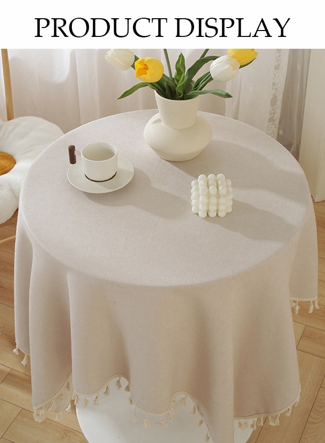 DUNISO Solid Color Tassel Edge Tablecloth, Wear-Resistant, Dust-Proof And High Temperature Resistant, Suitable For Kitchen, Restaurant, Home, Terrace, Camping, Study, 140cm*160cm, Light Beige  - Image 5