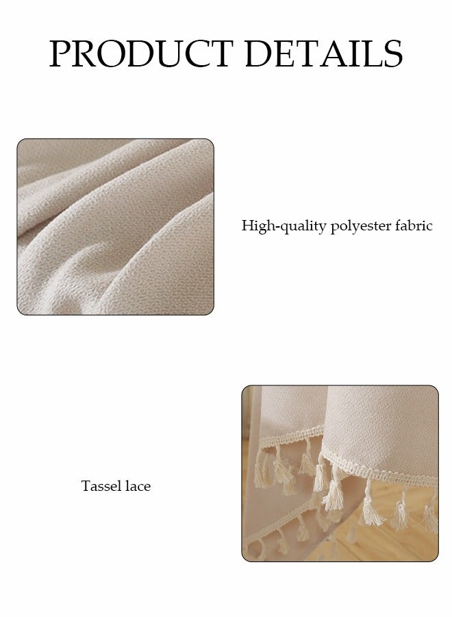 DUNISO Solid Color Tassel Edge Tablecloth, Wear-Resistant, Dust-Proof And High Temperature Resistant, Suitable For Kitchen, Restaurant, Home, Terrace, Camping, Study, 140cm*160cm, Light Beige  - Image 3