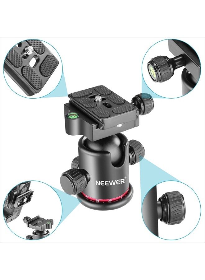 NEEWER Tripod Ball Head 360° Panoramic All Metal with Arca Type Quick Release Plate, 1/4" Screw 3/8" Thread Mount, Max Load 17.6lb/8kg, Tripod Head for Monopod, Slider, DSLR Camera, Camcorder (Red) - Image 2