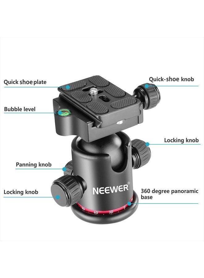 NEEWER Tripod Ball Head 360° Panoramic All Metal with Arca Type Quick Release Plate, 1/4" Screw 3/8" Thread Mount, Max Load 17.6lb/8kg, Tripod Head for Monopod, Slider, DSLR Camera, Camcorder (Red) - Image 4