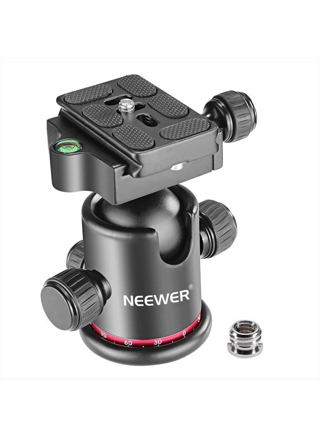 NEEWER Tripod Ball Head 360° Panoramic All Metal with Arca Type Quick Release Plate, 1/4" Screw 3/8" Thread Mount, Max Load 17.6lb/8kg, Tripod Head for Monopod, Slider, DSLR Camera, Camcorder (Red) - Image 1