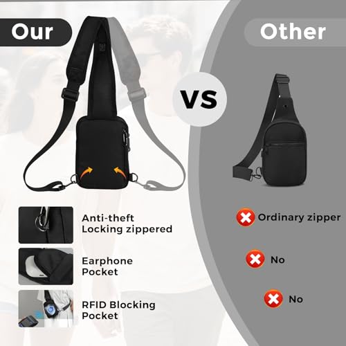 VADOO Sling Bag, Crossbody Bag with Zipper Lock, RFID Blocking & Water Resistant for Men and Women - Image 4