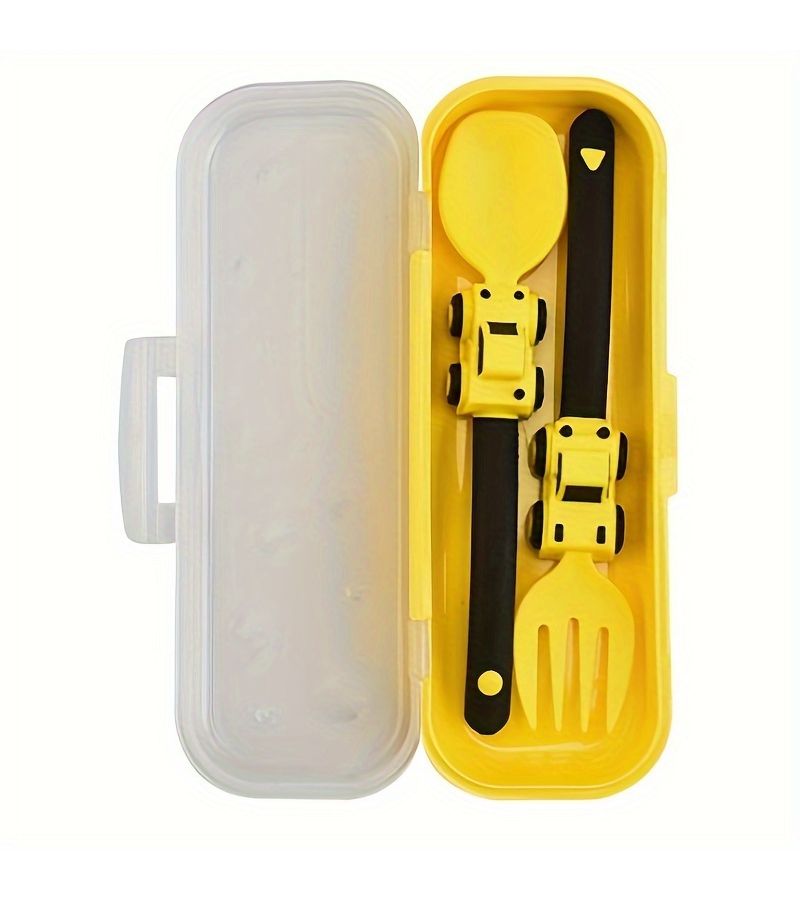 Light Blue Kids Fun Cartoon Racing Fork and Spoon Self-Feeding Set Gift - Image 2