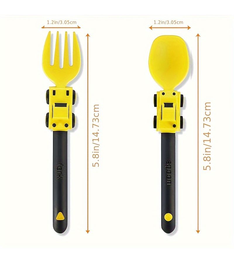 Light Blue Kids Fun Cartoon Racing Fork and Spoon Self-Feeding Set Gift - Image 3