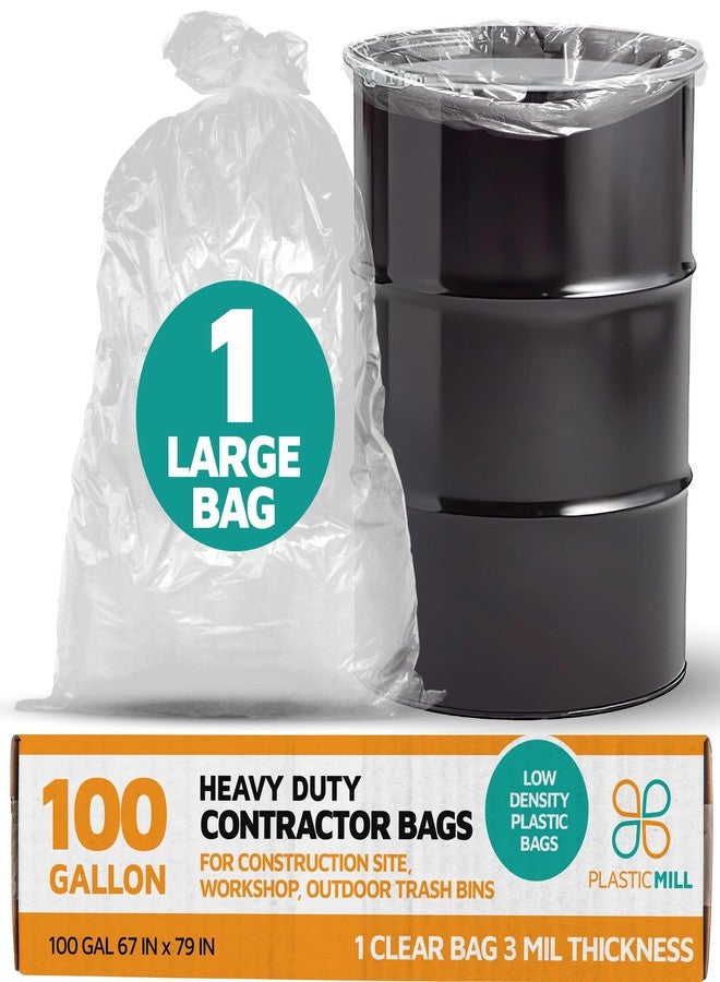 PlasticMill Contractor Bags Heavy Duty - Commercial, Industrial Garbage Bags - Clear Construction Trash Bags - Outdoor, Garden Trash Bags, 100-Gallon, 3 Mil, 67"x79" (1-Count) - Image 1