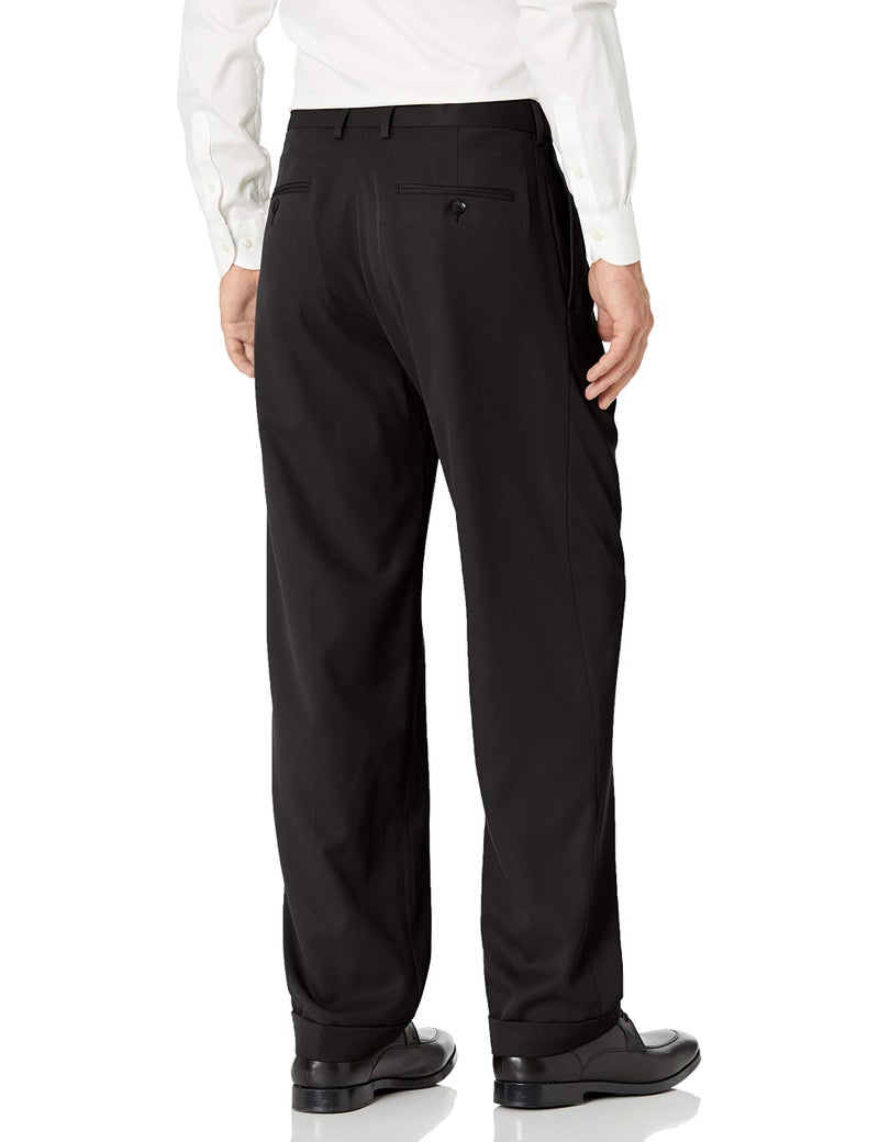 Haggar mens Mynx Gabardine Hidden Expandable Waistband Classic Fit Front Pleated dress pants, Black, 32W x 32L US - Image 2