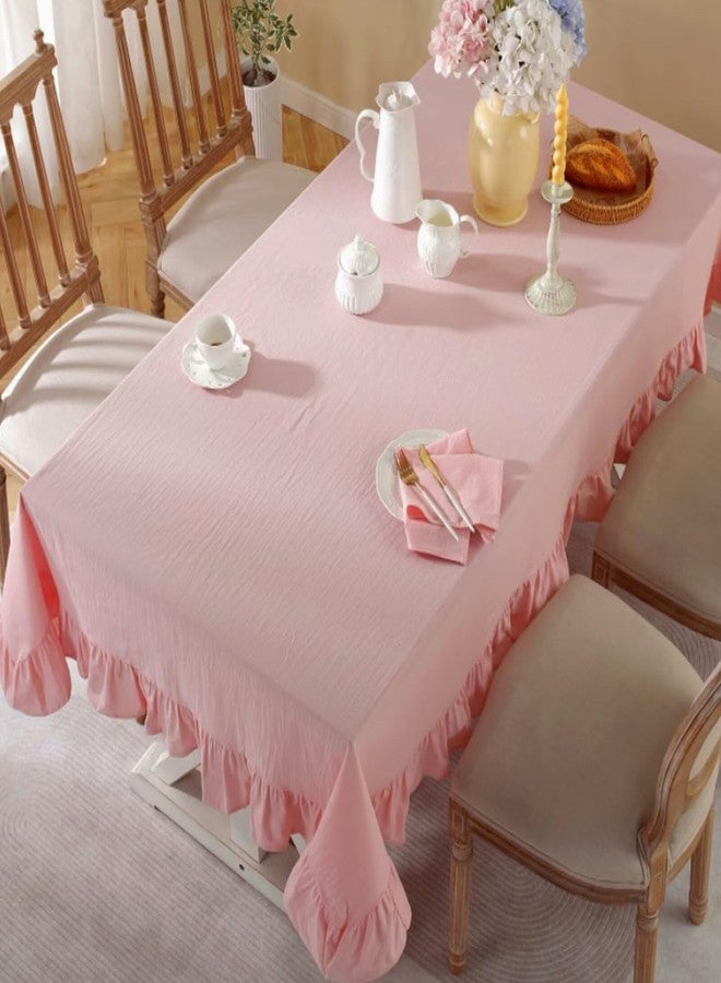 JadeRich Solid Color Ruffled Tablecloth Cotton Rectangular Square Table Cover Decoration for Kitchen Dinning - Image 5