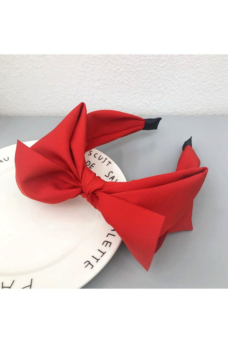 طوق شعر بعقدة حمراء - طوق شعر عريض مصنوع يدويًا على شكل عمامة عريضة - طوق شعر عصري غير قابل للانزلاق للنساء والفتيات