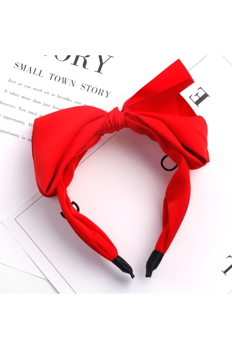 طوق شعر بعقدة حمراء - طوق شعر عريض مصنوع يدويًا على شكل عمامة عريضة - طوق شعر عصري غير قابل للانزلاق للنساء والفتيات