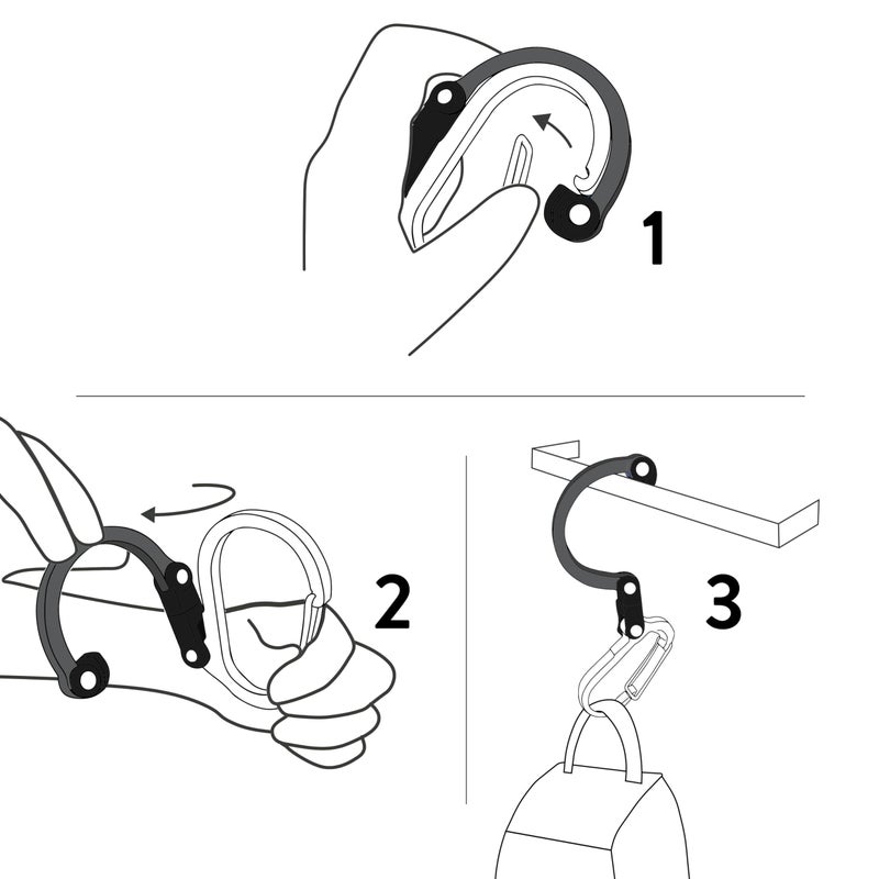 GEAR AID HEROCLIP Carabiner Clip and Hook (Small) for Purse, Stroller, and Backpack, Stealth Black - Image 2
