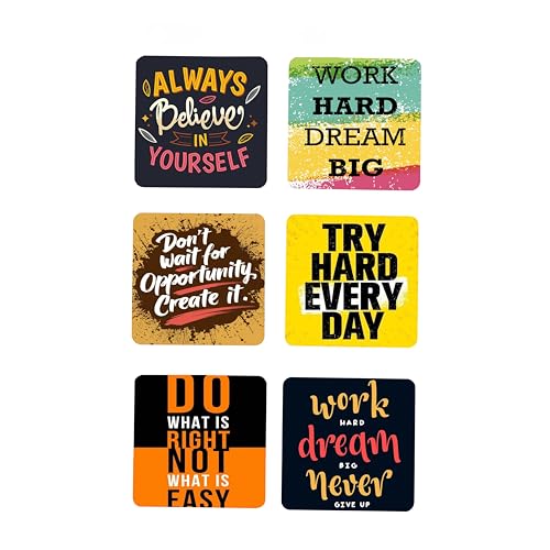 TAJNAN Indian Art Printed Coaster Set of 6 Beautiful Wooden Coasters with Plastic Coating Proper Coaster Stand Designer Coaster (taj-Coaster-Words-r) - Image 1