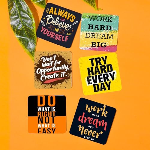 TAJNAN Indian Art Printed Coaster Set of 6 Beautiful Wooden Coasters with Plastic Coating Proper Coaster Stand Designer Coaster (taj-Coaster-Words-r) - Image 2