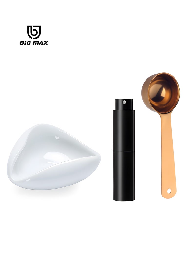 BIG MAX V60 Coffee Weighing Tray and Sprayer Set | White Ceramic Tray + Black Spray Bottle + Coffee Spoon | Home & Outdoor Use | Rust-Proof & Dishwasher Safe - Image 1