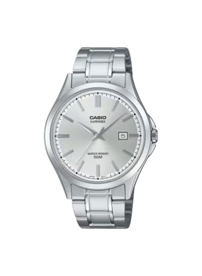 CASIO MTS-115D-7AVDF Men’s Stainless Steel Bracelet Watch – Silver Dial, Sapphire Crystal, 41.3 mm Case, 50m Water-Resistant, Quartz Analog (Dress & Casual)