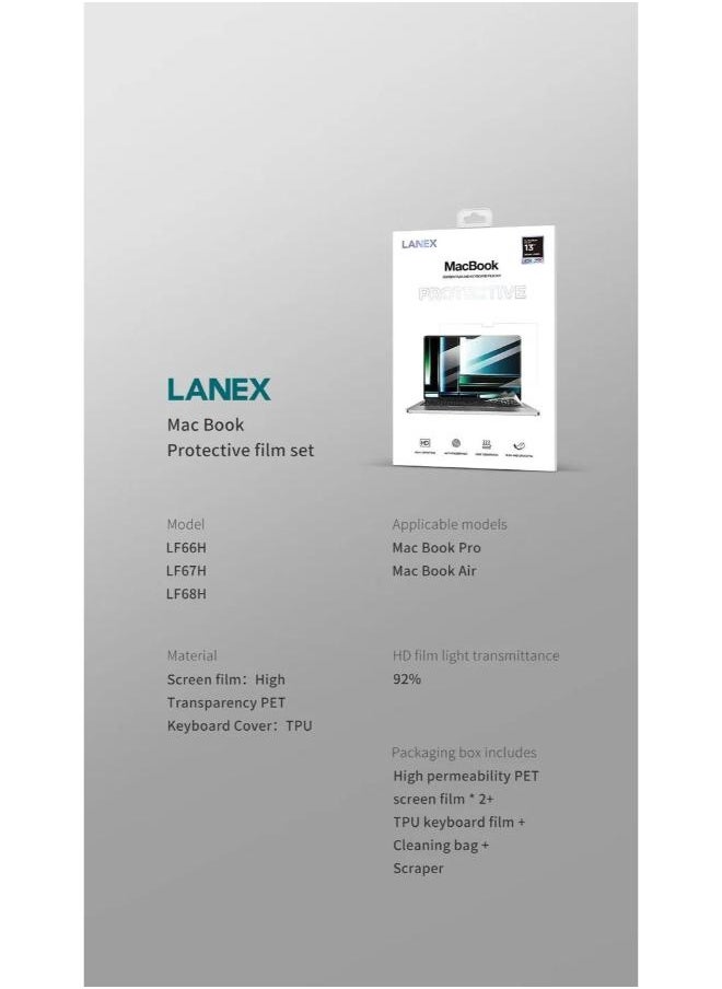 LANEX Lanex screen protector and keyboard, 3 pieces, Compatible with MacBook Air M1 13 - Clear  - Image 3